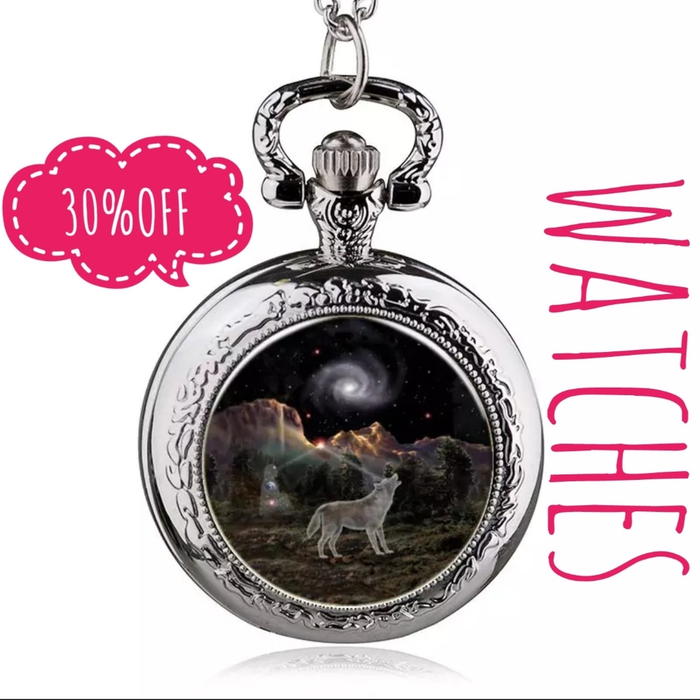 NWOT Kid's Quartz Wolf Pocket Watch Chain
